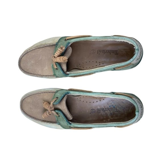 TIMBERLAND Brown AND Green SUEDE TOP-SIDER DECK BOAT SHOES WOMENS Size 8 M FLATS - Picture 11 of 12